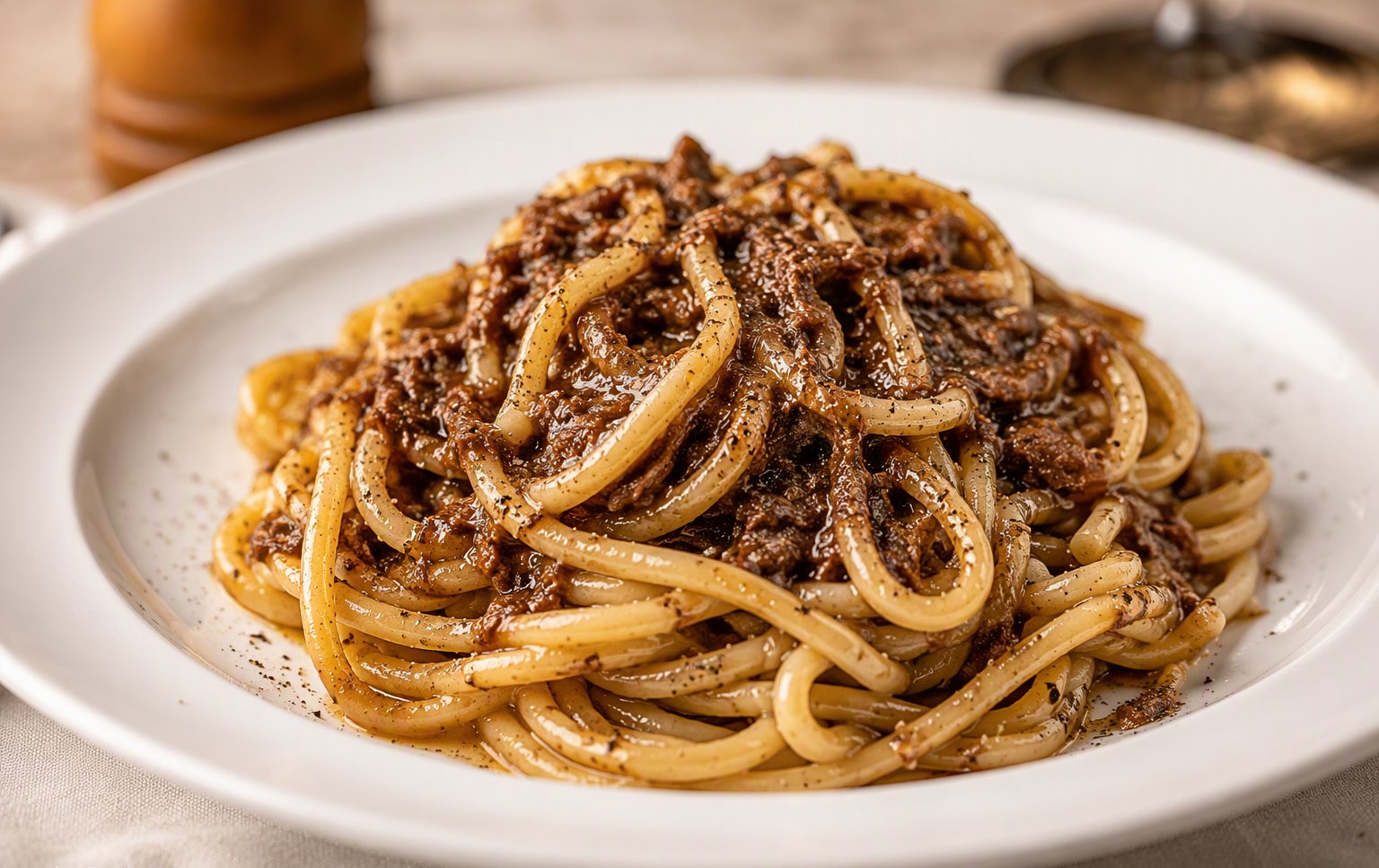 I pici al ragù bianco di cinta senese con pepe nero